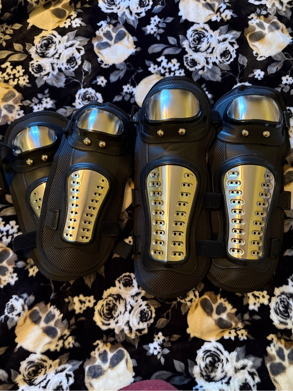 Kid's Black Protective Knee and Shin Guards with Silver Plates
